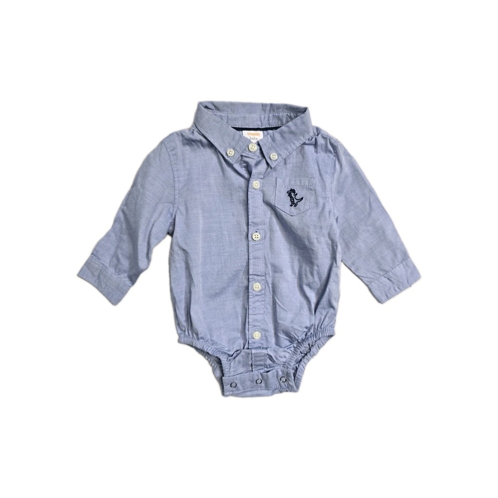 Gymboree  Baby Boys  Oxford Button Down  Bodysuit Shirt  3-6 Months  Blue  dino